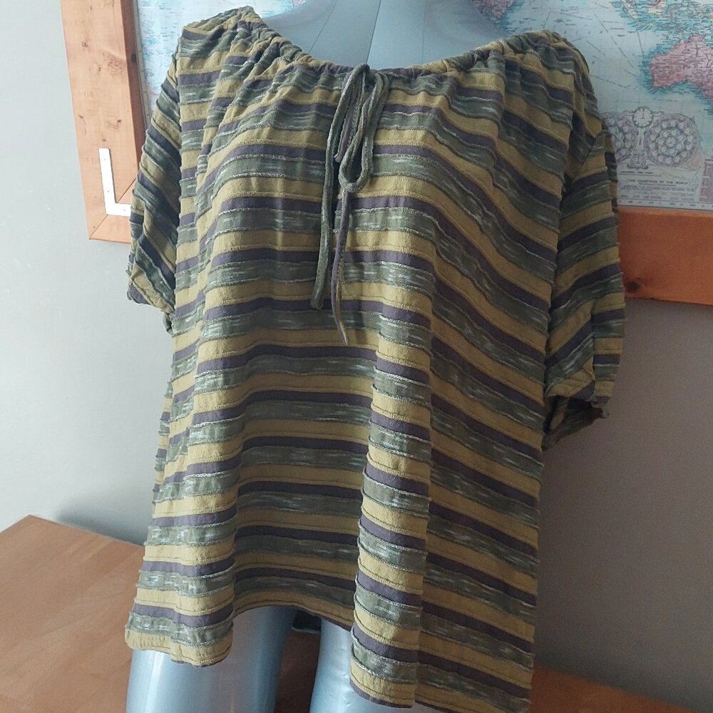 Bloomchic Plus Size Striped Short Sleeve Top With Drawstring Neckline Size 22-24